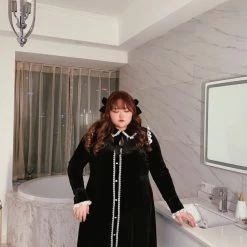 DAJUN [Curve Beauty] Rose For My Queen Gothic Velvet Vintage Dress New Arrivals