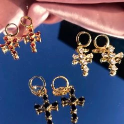 Peiliee Shop Saint Rose Crystal Cross Earring New Arrivals