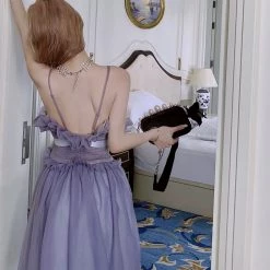 Peiliee Shop [Premium Selected] Iris Pallida Lam Lavender Dress New Arrivals