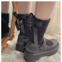 Peiliee Shop [3 Pairs Set] Neutral Christmas Faux Fur Pom Pom Socks New Arrivals