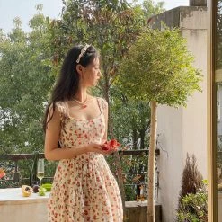 Mummy Cat Strawberry Garden Floral Mini Dress