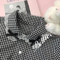 Peiliee Shop New Arrivals [By Peiliee] Afternoon Tea At Tiffany Gingham Babydoll Mini Dress Lolita 1997 Style