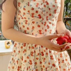Mummy Cat Strawberry Garden Floral Mini Dress