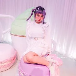 Peiliee Shop X RUAI [Mid Season SALE] When Cotton Candy Met Peach Mousse Long Sleeve Babydoll Dress