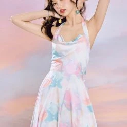 Mummy Cat Watercolor Painting Satin Dress