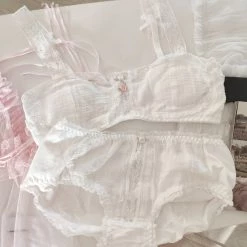 MENG 80s Vintage Babydoll Snow Lace Cotton Bralette Set