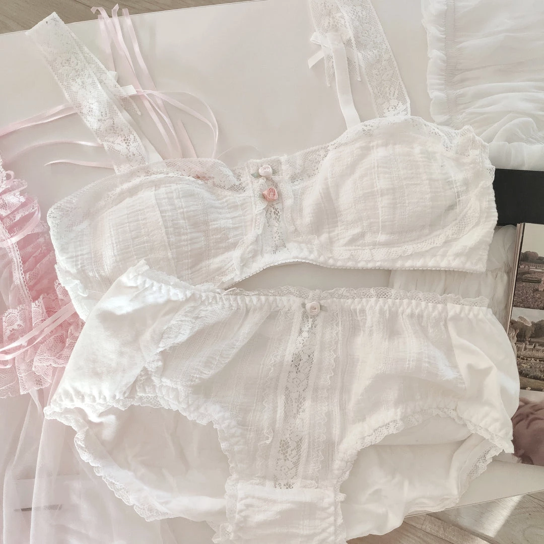 MENG 80s Vintage Babydoll Snow Lace Cotton Bralette Set 2 MENG 80s Vintage Babydoll Snow Lace Cotton Bralette Set