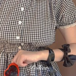 Peiliee Shop [Sweden Warehouse] By Peiliee - Afternoon Tea At Tiffany Gingham Babydoll Mini Dress Lolita 1997 Style