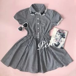 Peiliee Shop [Sweden Warehouse] By Peiliee - Afternoon Tea At Tiffany Gingham Babydoll Mini Dress Lolita 1997 Style
