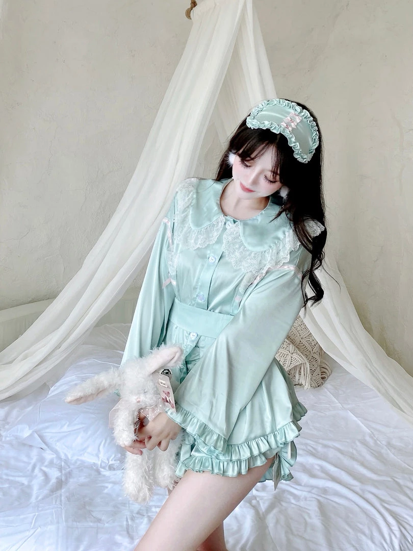 Summer Joy New Arrivals Angelic Mint Satin Lounge Wear Set 7 Summer Joy New Arrivals Angelic Mint Satin Lounge Wear Set