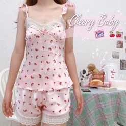 Peiliee Design [Mid Season SALE] Cherry Night Sleepwear Loungewear Set