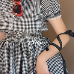 Peiliee Shop New Arrivals [By Peiliee] Afternoon Tea At Tiffany Gingham Babydoll Mini Dress Lolita 1997 Style