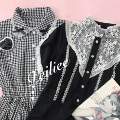 Peiliee Shop New Arrivals [By Peiliee] Afternoon Tea At Tiffany Gingham Babydoll Mini Dress Lolita 1997 Style