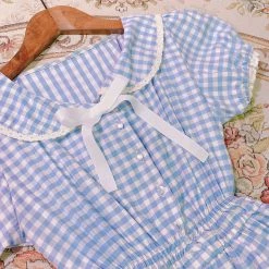 [Customized] Cloud Sailor Blue Gingham Babydoll Dress New Arrivals