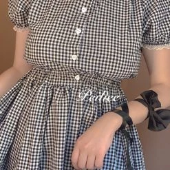 Peiliee Shop New Arrivals [By Peiliee] Afternoon Tea At Tiffany Gingham Babydoll Mini Dress Lolita 1997 Style