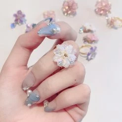 Peiliee Shop New Arrivals Sakura Rain Fairy Dream Handmade Ring Hairpin Necklace Set