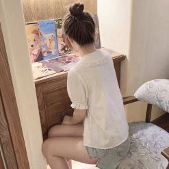 RIBERRY [Petite] Flowers And Summer Floral Cotton Shirt