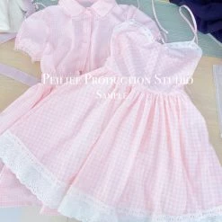 Peiliee Shop [Sweden Warehouse] By Peiliee - Afternoon Tea At Tiffany Gingham Babydoll Mini Dress Lolita 1997 Style