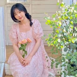 Rose Candy Rose Love Baby Doll Puff Sleeves Dress