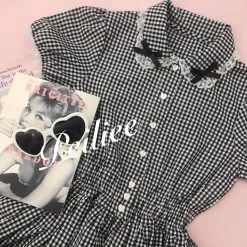 Peiliee Shop [Sweden Warehouse] By Peiliee - Afternoon Tea At Tiffany Gingham Babydoll Mini Dress Lolita 1997 Style