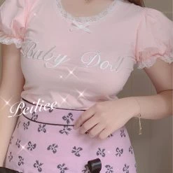 Peiliee [Mid Season Sale ] Sweet Doll Pastel Pink Double Ribbon Mini Skirt New Arrivals