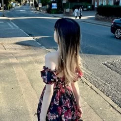 Dark Rose Floral Mini Dress Designer Arilf Summer 2022