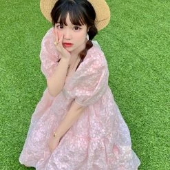 Rose Candy Rose Love Baby Doll Puff Sleeves Dress