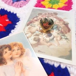 Peiliee Shop [Mid Season SALE] Vintage Lolita Doll Heart Shaped Mini Photo Frame Ring New Arrivals