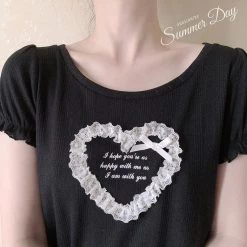 RIBERRY [Petite] I’m Happy With You Lace Heart Shirt