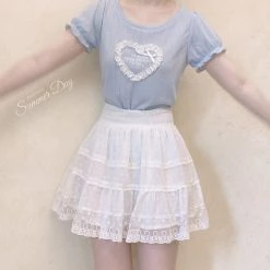 RIBERRY [Petite] I’m Happy With You Lace Heart Shirt
