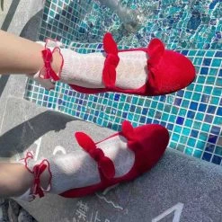 Peiliee Shop Black & Red Soul Ribbon Short Socks