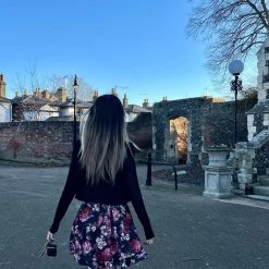 Dark Rose Floral Mini Dress Designer Arilf Summer 2022