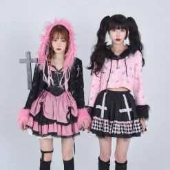 Evil Tooth Gothic Heart Faux Fur Hoody Y2k