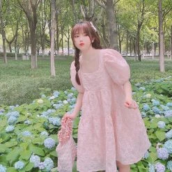 Rose Candy Rose Love Baby Doll Puff Sleeves Dress