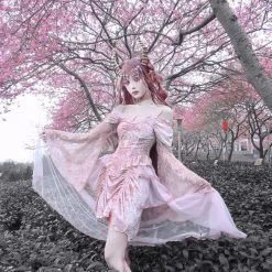 Blood Supply Summer 2022 Sakura Dream Velvet Corset Top With Sleeves