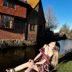 Dark Rose Floral Mini Dress Designer Arilf Summer 2022