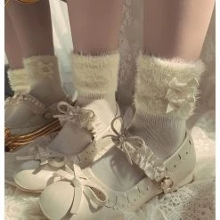 Peiliee Shop [3 Pairs Set] Neutral Christmas Faux Fur Pom Pom Socks New Arrivals