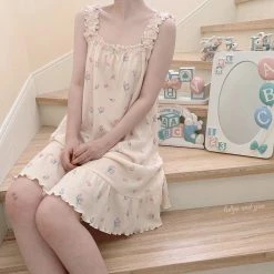 RIBERRY [Petite] Tulips And You Soft Lounge Wear Dress Pjs New Arrivals
