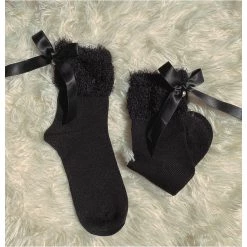 Peiliee Shop [3 Pairs Set] Neutral Christmas Faux Fur Pom Pom Socks New Arrivals