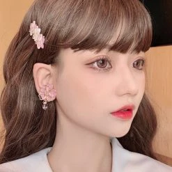 Peiliee Shop New Arrivals Sakura Rain Fairy Dream Handmade Ring Hairpin Necklace Set