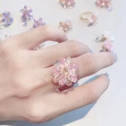 Peiliee Shop New Arrivals Sakura Rain Fairy Dream Handmade Ring Hairpin Necklace Set