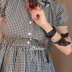 Peiliee Shop [Sweden Warehouse] By Peiliee - Afternoon Tea At Tiffany Gingham Babydoll Mini Dress Lolita 1997 Style