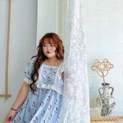 DAJUN [Curve Beauty] Cherry Lace Lounge Wear Dress Set New Arrivals