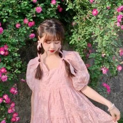 Rose Candy Rose Love Baby Doll Puff Sleeves Dress