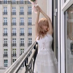 Peiliee Shop X Chic Memories New Arrivals [Premium Selected Brand] Swan Lake Memory Romantic Lace Mini Dress