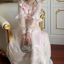 Sweet Piknis [Premium Selected] My Golden Days Vintage Antique Edwardian Soft Pink Dress Set