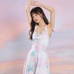 Mummy Cat Watercolor Painting Satin Dress