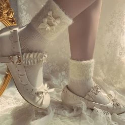 Peiliee Shop [3 Pairs Set] Neutral Christmas Faux Fur Pom Pom Socks New Arrivals