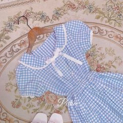 [Customized] Cloud Sailor Blue Gingham Babydoll Dress New Arrivals