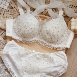 Peiliee Shop New Arrivals [Up To 100G] Snow Daisy Bra Set With Plus Sizes